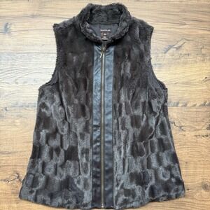 Multiples Faux Fur Vest Women's Small Brown Mob Wife Full Zip Soft Office Winter
